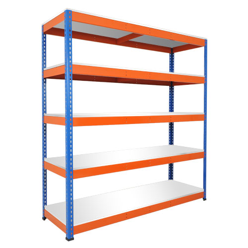 Rapid 1 Shelving (1980h x 1830w) Blue & Orange - 5 Chipboard Shelves Rapid 1 Shelving (1980h x 1830w) Blue & Orange - 5 Chipboard Shelves