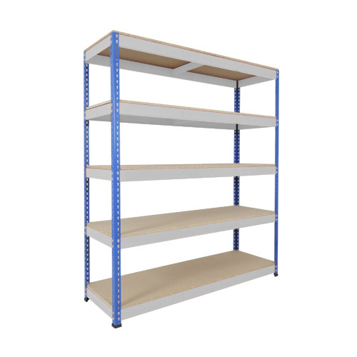 Rapid 1 Shelving (2440h x 1525w) Blue & Grey - 5 Chipboard Shelves Rapid 1 Shelving (2440h x 1525w) Blue & Grey - 5 Chipboard Shelves