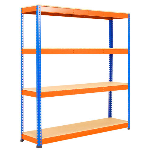 Rapid 1 Shelving (2440h x 1525w) Blue & Orange - 4 Chipboard Shelves Rapid 1 Shelving (2440h x 1525w) Blue & Orange - 4 Chipboard Shelves