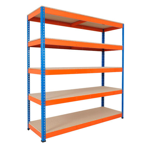 Rapid 1 Shelving (2440h x 1830w) Blue & Orange - 5 Chipboard Shelves Rapid 1 Shelving (2440h x 1830w) Blue & Orange - 5 Chipboard Shelves