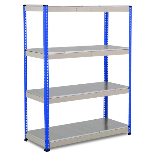 Rapid 1 Heavy Duty Shelving (1980h x 1525w) Blue & Grey - 4 Galvanized Shelves Rapid 1 Heavy Duty Shelving (1980h x 1525w) Blue & Grey - 4 Galvanized Shelves