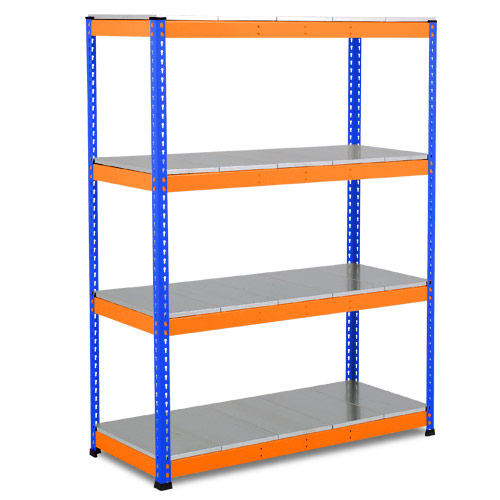 Rapid 1 Heavy Duty Shelving (1980h x 1525w) Blue & Orange - 4 Galvanized Shelves Rapid 1 Heavy Duty Shelving (1980h x 1525w) Blue & Orange - 4 Galvanized Shelves