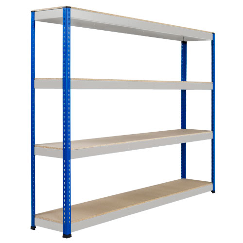 Rapid 1 Heavy Duty Shelving (1980h x 2134w) Blue & Grey - 4 Chipboard Shelves Rapid 1 Heavy Duty Shelving (1980h x 2134w) Blue & Grey - 4 Chipboard Shelves