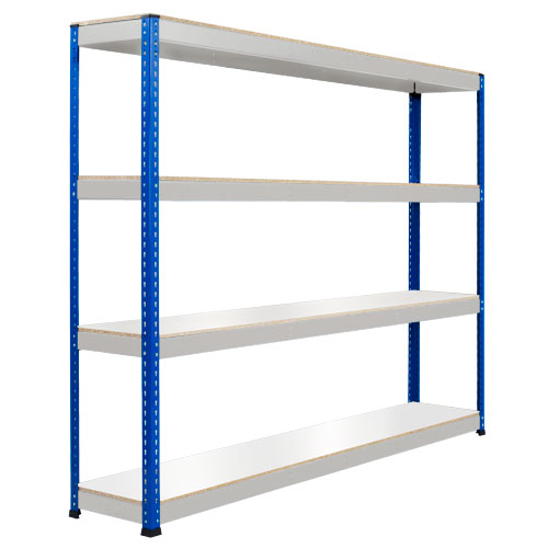 Rapid 1 Heavy Duty Shelving (1980h x 2134w) Blue & Grey - 4 Melamine Shelves Rapid 1 Heavy Duty Shelving (1980h x 2134w) Blue & Grey - 4 Melamine Shelves