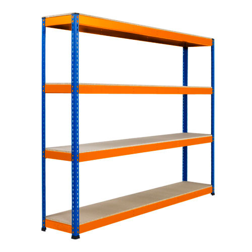 Rapid 1 Heavy Duty Shelving (1980h x 2134w) Blue & Orange - 4 Chipboard Shelves Rapid 1 Heavy Duty Shelving (1980h x 2134w) Blue & Orange - 4 Chipboard Shelves