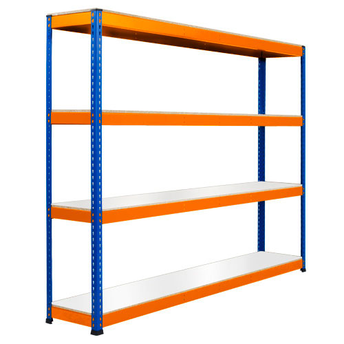 Rapid 1 Heavy Duty Shelving (1980h x 2134w) Blue & Orange - 4 Melamine Shelves Rapid 1 Heavy Duty Shelving (1980h x 2134w) Blue & Orange - 4 Melamine Shelves