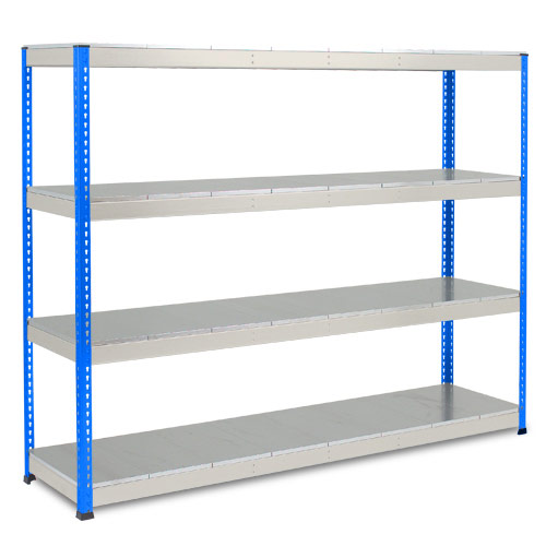 Rapid 1 Heavy Duty Shelving (1980h x 2440w) Blue & Grey - 4 Galvanized Shelves Rapid 1 Heavy Duty Shelving (1980h x 2440w) Blue & Grey - 4 Galvanized Shelves