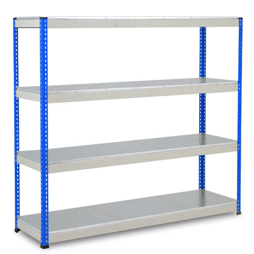 Rapid 1 Heavy Duty Shelving (2440h x 1525w) Blue & Grey - 4 Galvanized Shelves Rapid 1 Heavy Duty Shelving (2440h x 1525w) Blue & Grey - 4 Galvanized Shelves