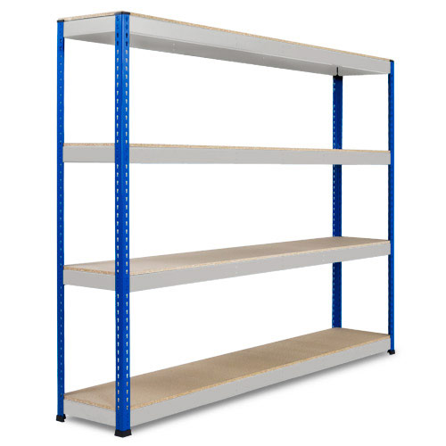 Rapid 1 Heavy Duty Shelving (2440h x 2440w) Blue & Grey - 4 Chipboard Shelves Rapid 1 Heavy Duty Shelving (2440h x 2440w) Blue & Grey - 4 Chipboard Shelves