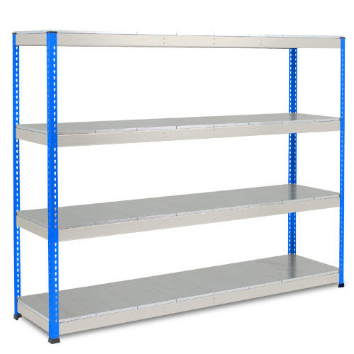 Rapid 1 Heavy Duty Shelving (2440h x 2440w) Blue & Grey - 4 Galvanized Shelves Rapid 1 Heavy Duty Shelving (2440h x 2440w) Blue & Grey - 4 Galvanized Shelves