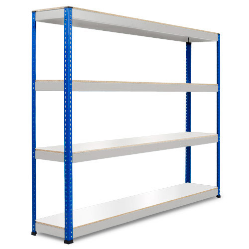 Rapid 1 Heavy Duty Shelving (2440h x 2440w) Blue & Grey - 4 Melamine Shelves Rapid 1 Heavy Duty Shelving (2440h x 2440w) Blue & Grey - 4 Melamine Shelves