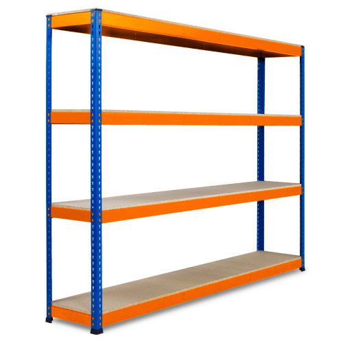Rapid 1 Heavy Duty Shelving (2440h x 2440w) Blue & Orange - 4 Chipboard Shelves Rapid 1 Heavy Duty Shelving (2440h x 2440w) Blue & Orange - 4 Chipboard Shelves