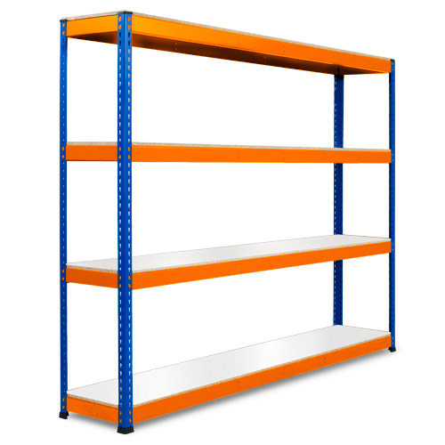Rapid 1 Heavy Duty Shelving (2440h x 2440w) Blue & Orange - 4 Melamine Shelves Rapid 1 Heavy Duty Shelving (2440h x 2440w) Blue & Orange - 4 Melamine Shelves