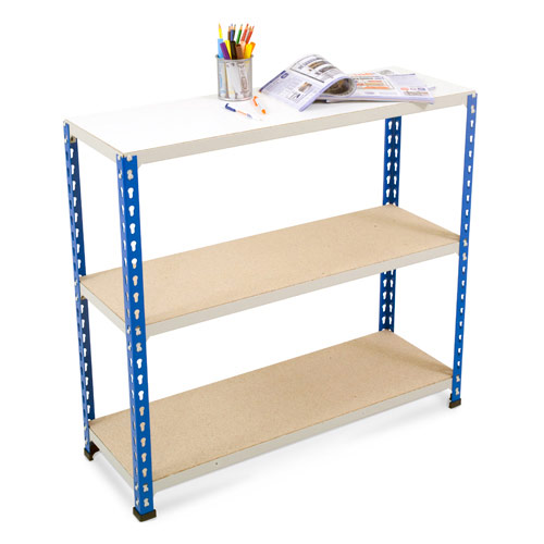 Rapid 2 Shelving (990h x 915w) Blue & Grey - 3 Chipboard Shelves Rapid 2 Shelving (990h x 915w) Blue & Grey - 3 Chipboard Shelves