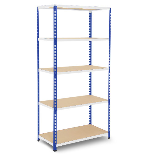 Rapid 2 Shelving (1600h x 915w) Blue & Grey - 5 Chipboard Shelves Rapid 2 Shelving (1600h x 915w) Blue & Grey - 5 Chipboard Shelves
