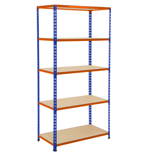 Rapid 2 Shelving (1600h x 915w) Blue & Orange - 5 Chipboard Shelves Rapid 2 Shelving (1600h x 915w) Blue & Orange - 5 Chipboard Shelves