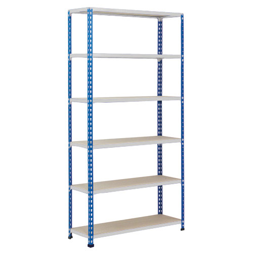 Rapid 2 Shelving (1600h x 915w) Blue & Grey - 6 Chipboard Shelves Rapid 2 Shelving (1600h x 915w) Blue & Grey - 6 Chipboard Shelves