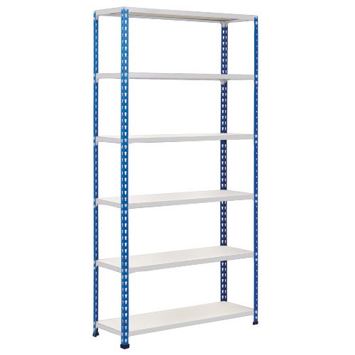 Rapid 2 Shelving (1600h x 915w) Blue & Grey - 6 Melamine Shelves Rapid 2 Shelving (1600h x 915w) Blue & Grey - 6 Melamine Shelves