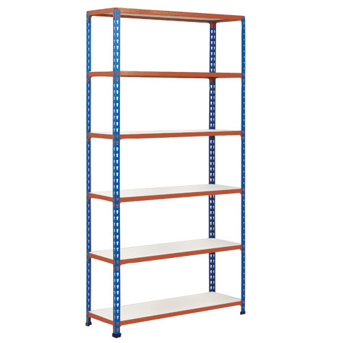 Rapid 2 Shelving (1600h x 915w) Blue & Orange - 6 Melamine Shelves Rapid 2 Shelving (1600h x 915w) Blue & Orange - 6 Melamine Shelves