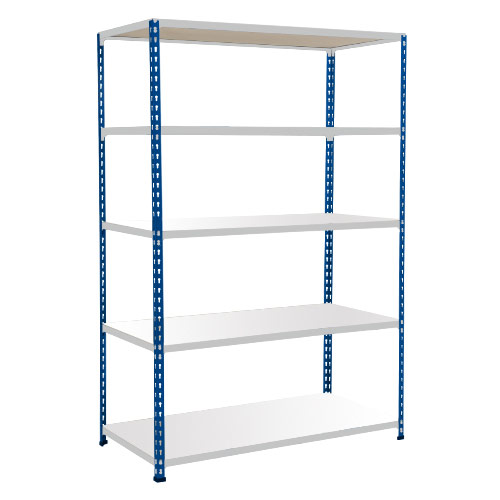 Rapid 2 Shelving (1600h x 1220w) Blue & Grey - 5 Melamine Shelves Rapid 2 Shelving (1600h x 1220w) Blue & Grey - 5 Melamine Shelves