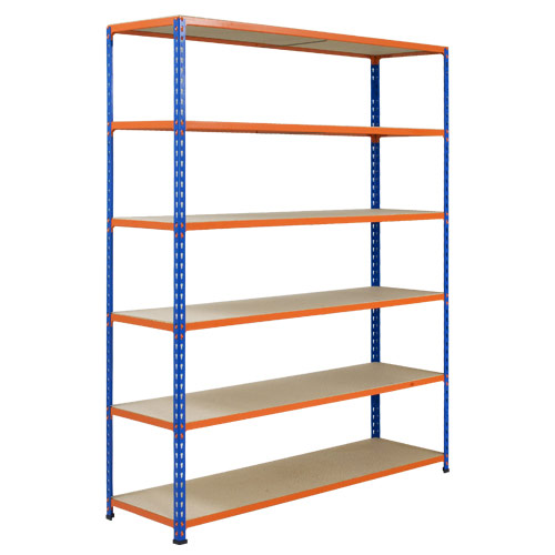 Rapid 2 Shelving (1600h x 1220w) Blue & Orange - 6 Chipboard Shelves Rapid 2 Shelving (1600h x 1220w) Blue & Orange - 6 Chipboard Shelves