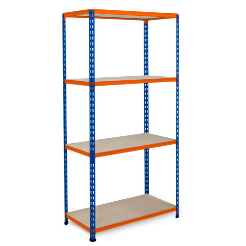 Rapid 2 Shelving (1600h x 1220w) Blue & Orange - 4 Chipboard Shelves Rapid 2 Shelving (1600h x 1220w) Blue & Orange - 4 Chipboard Shelves