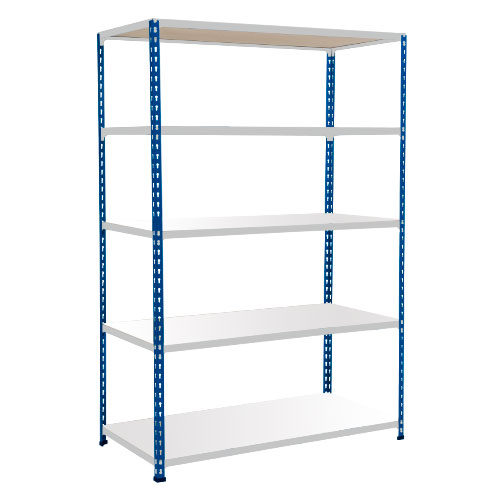 Rapid 2 Shelving (1600h x 1525w) Blue & Grey - 5 Melamine Shelves Rapid 2 Shelving (1600h x 1525w) Blue & Grey - 5 Melamine Shelves