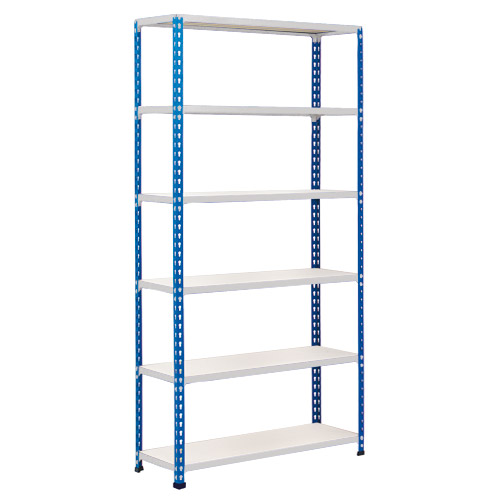 Rapid 2 Shelving (1600h x 1525w) Blue & Grey - 6 Chipboard Shelves Rapid 2 Shelving (1600h x 1525w) Blue & Grey - 6 Chipboard Shelves