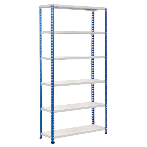 Rapid 2 Shelving (1600h x 1525w) Blue & Grey - 6 Melamine Shelves Rapid 2 Shelving (1600h x 1525w) Blue & Grey - 6 Melamine Shelves
