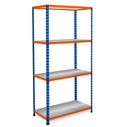 Rapid 2 Shelving (1600h x 1525w) Blue & Orange - 4 Galvanized Shelves Rapid 2 Shelving (1600h x 1525w) Blue & Orange - 4 Galvanized Shelves