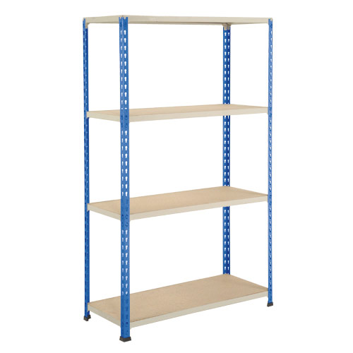 Rapid 2 Shelving (1980h x 915w) Blue & Grey - 4 Chipboard Shelves Rapid 2 Shelving (1980h x 915w) Blue & Grey - 4 Chipboard Shelves