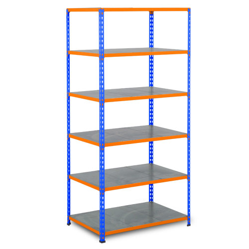 Rapid 2 Shelving (1980h x 915w) Blue & Orange - 6 Galvanized Shelves Rapid 2 Shelving (1980h x 915w) Blue & Orange - 6 Galvanized Shelves