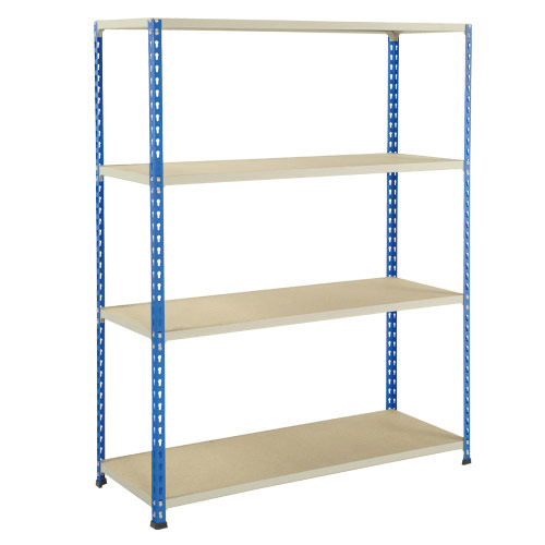 Rapid 2 Shelving (1980h x 1220w) Blue & Grey - 4 Chipboard Shelves Rapid 2 Shelving (1980h x 1220w) Blue & Grey - 4 Chipboard Shelves