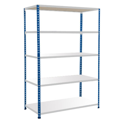 Rapid 2 Shelving (1980h x 1220w) Blue & Grey - 5 Melamine Shelves Rapid 2 Shelving (1980h x 1220w) Blue & Grey - 5 Melamine Shelves
