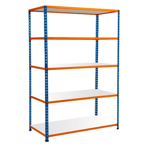 Rapid 2 Shelving (1980h x 1525w) Blue & Orange - 5 Melamine Shelves Rapid 2 Shelving (1980h x 1525w) Blue & Orange - 5 Melamine Shelves