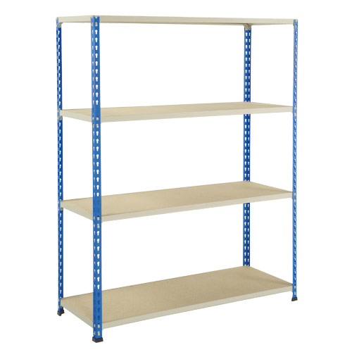 Rapid 2 Shelving (1980h x 1525w) Blue & Grey - 4 Chipboard Shelves Rapid 2 Shelving (1980h x 1525w) Blue & Grey - 4 Chipboard Shelves