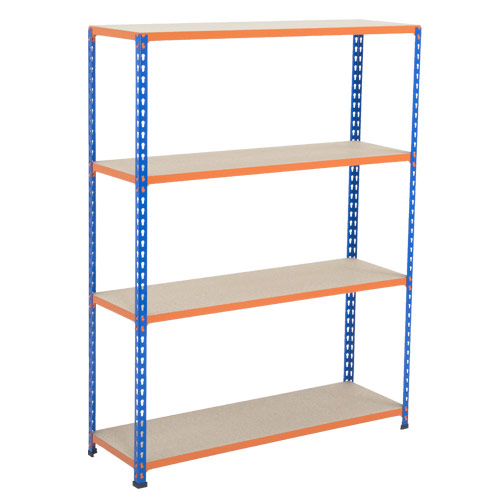 Rapid 2 Shelving (1980h x 1525w) Blue & Orange - 4 Chipboard Shelves Rapid 2 Shelving (1980h x 1525w) Blue & Orange - 4 Chipboard Shelves