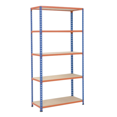 Rapid 2 Shelving (2440h x 915w) Blue & Orange - 5 Chipboard Shelves Rapid 2 Shelving (2440h x 915w) Blue & Orange - 5 Chipboard Shelves
