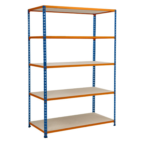 Rapid 2 Shelving (2440h x 1220w) Blue & Orange - 5 Chipboard Shelves Rapid 2 Shelving (2440h x 1220w) Blue & Orange - 5 Chipboard Shelves