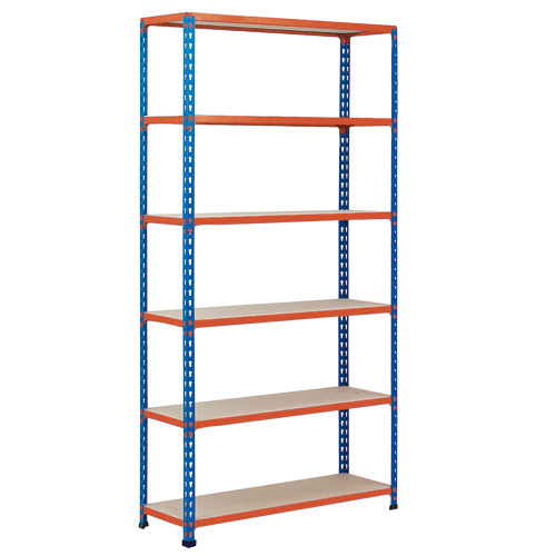 Rapid 2 Shelving (2440h x 1220w) Blue & Orange - 6 Chipboard Shelves Rapid 2 Shelving (2440h x 1220w) Blue & Orange - 6 Chipboard Shelves