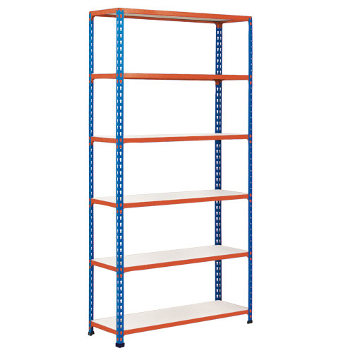 Rapid 2 Shelving (2440h x 1220w) Blue & Orange - 6 Melamine Shelves Rapid 2 Shelving (2440h x 1220w) Blue & Orange - 6 Melamine Shelves