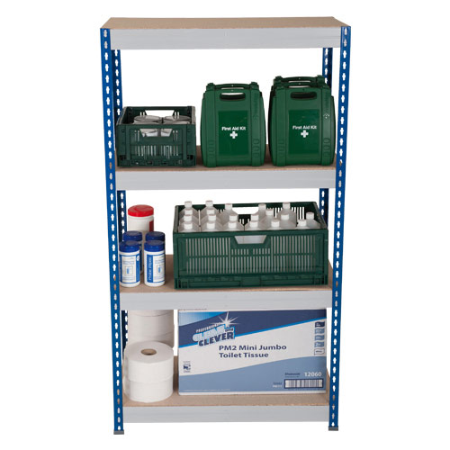 Rapid 3 Shelving (1600h x 1200w) Blue & Grey - 4 Chipboard Shelves Rapid 3 Shelving (1600h x 1200w) Blue & Grey - 4 Chipboard Shelves